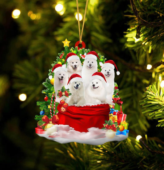 Samoyed Dogs In A Gift Bag Christmas Ornament Flat Acrylic Dog Ornament OO2212