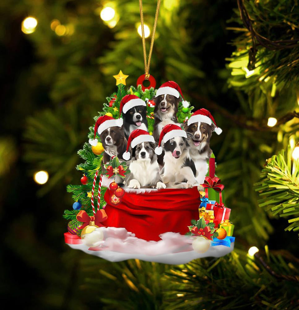 Border Collie Dogs In A Gift Bag Christmas Ornament Flat Acrylic Dog Ornament OO2209