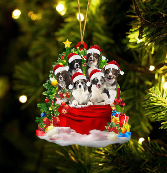 Border Collie Dogs In A Gift Bag Christmas Ornament Flat Acrylic Dog Ornament OO2209