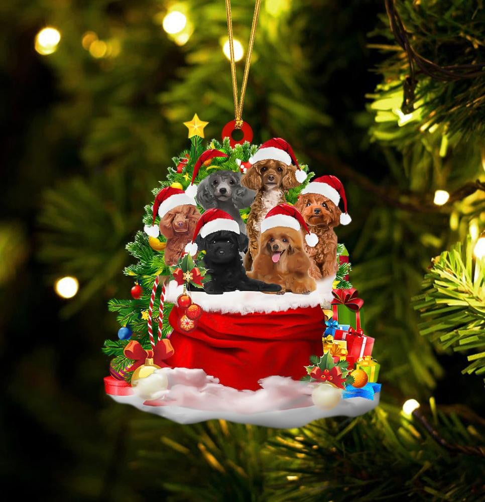 Poodle Dogs In A Gift Bag Christmas Ornament Flat Acrylic Dog Ornament OO2206