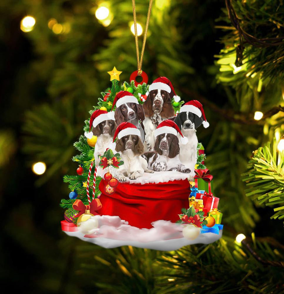 English Springer Spaniel Dogs In A Gift Bag Christmas Ornament Flat Acrylic Dog Ornament OO2204