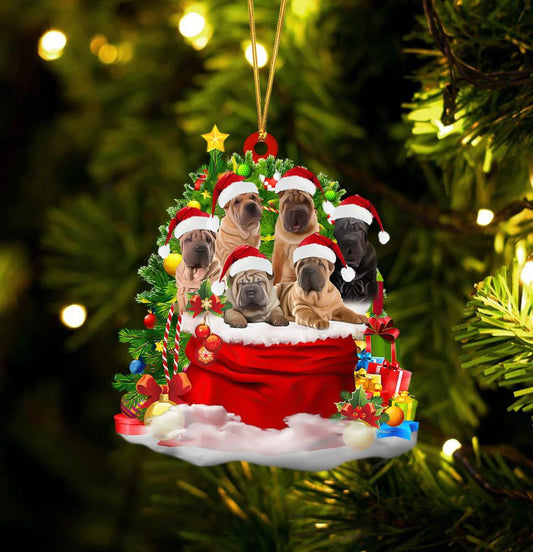 Shar pei Dogs In A Gift Bag Christmas Ornament Flat Acrylic Dog Ornament OO2202