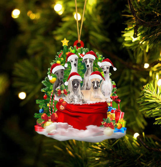 Whippet Dogs In A Gift Bag Christmas Ornament Flat Acrylic Dog Ornament OO2198