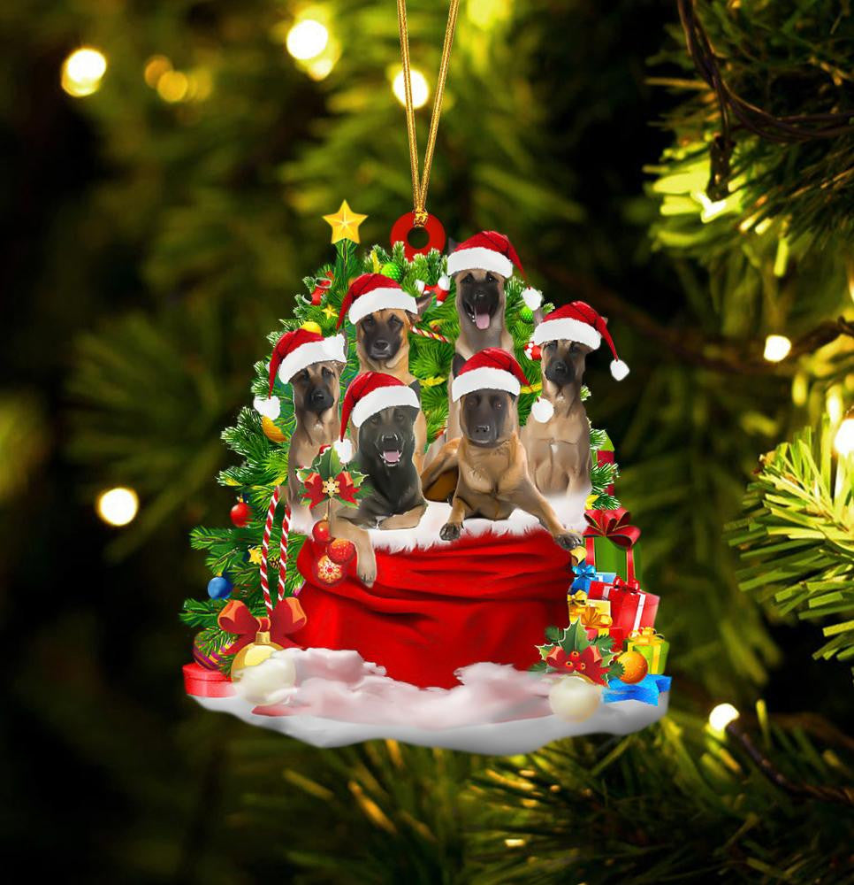 Belgian Shepherd Dogs In A Gift Bag Christmas Ornament Flat Acrylic Dog Ornament OO2195