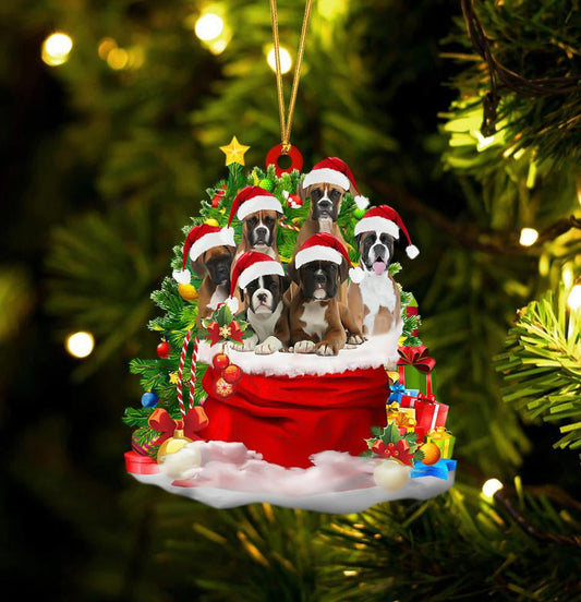 Boxer Dogs In A Gift Bag Christmas Ornament Flat Acrylic Dog Ornament OO2191