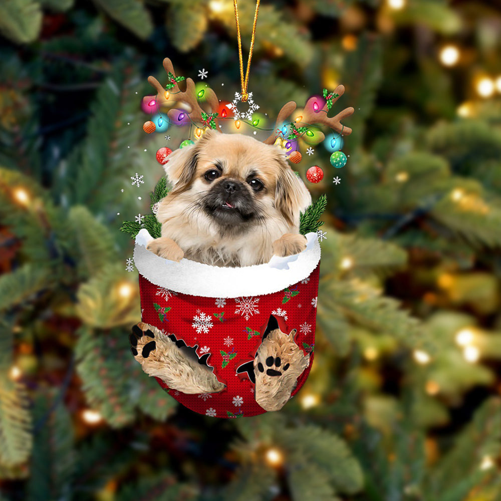 Tibetan Spaniel In Snow Pocket Christmas Ornament Flat Acrylic Dog Ornament OO2184