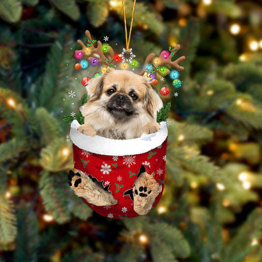 Tibetan Spaniel In Snow Pocket Christmas Ornament Flat Acrylic Dog Ornament OO2184