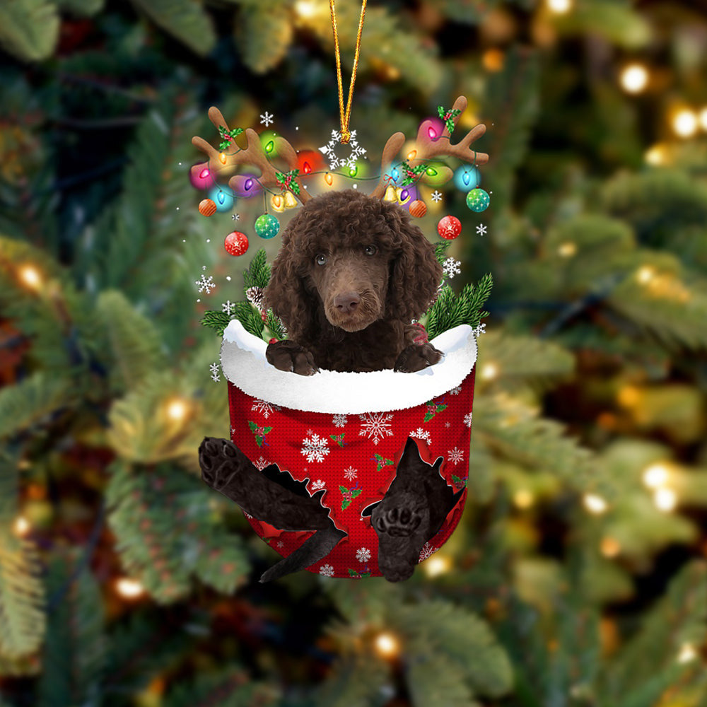 Chocolate Standard Poodle In Snow Pocket Christmas Ornament Flat Acrylic Dog Ornament OO2183