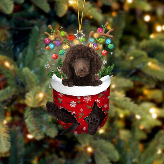 Chocolate Standard Poodle In Snow Pocket Christmas Ornament Flat Acrylic Dog Ornament OO2183