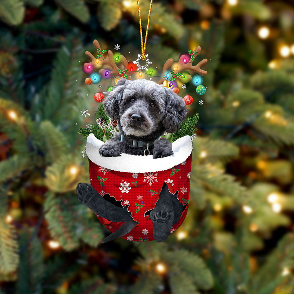 Grey Schnoodle In Snow Pocket Christmas Ornament Flat Acrylic Dog Ornament OO2179