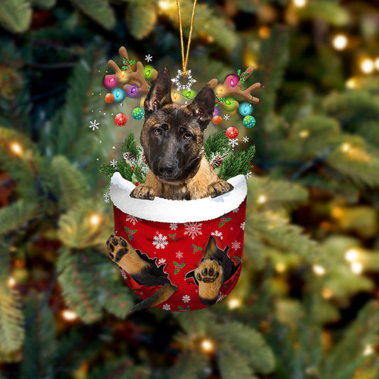 Malinois In Snow Pocket Christmas Ornament Flat Acrylic Dog Ornament OO2174
