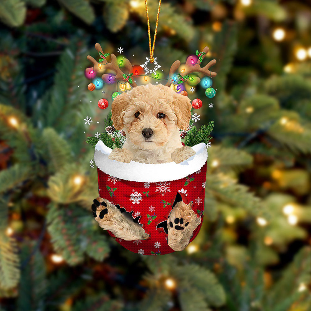 Poochon In Snow Pocket Christmas Ornament Flat Acrylic Dog Ornament OO2169