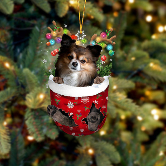 Papillon 2 In Snow Pocket Christmas Ornament Flat Acrylic Dog Ornament OO2167