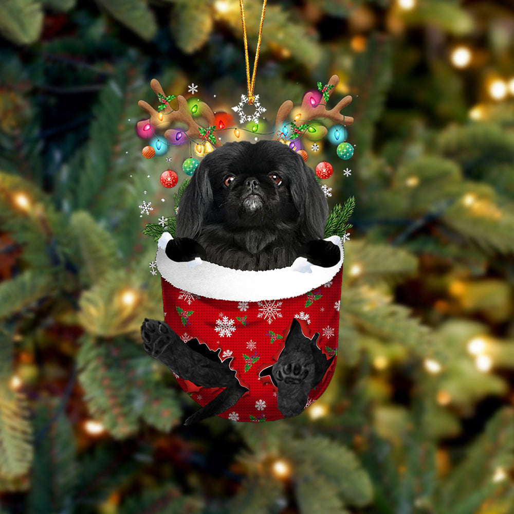 Black Pekingese In Snow Pocket Christmas Ornament Flat Acrylic Dog Ornament OO2156