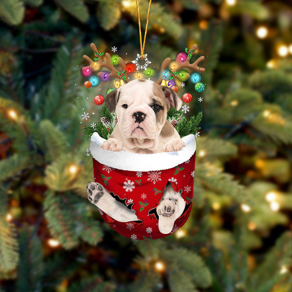 Old English Bulldog 1 In Snow Pocket Christmas Ornament Flat Acrylic Dog Ornament OO2141