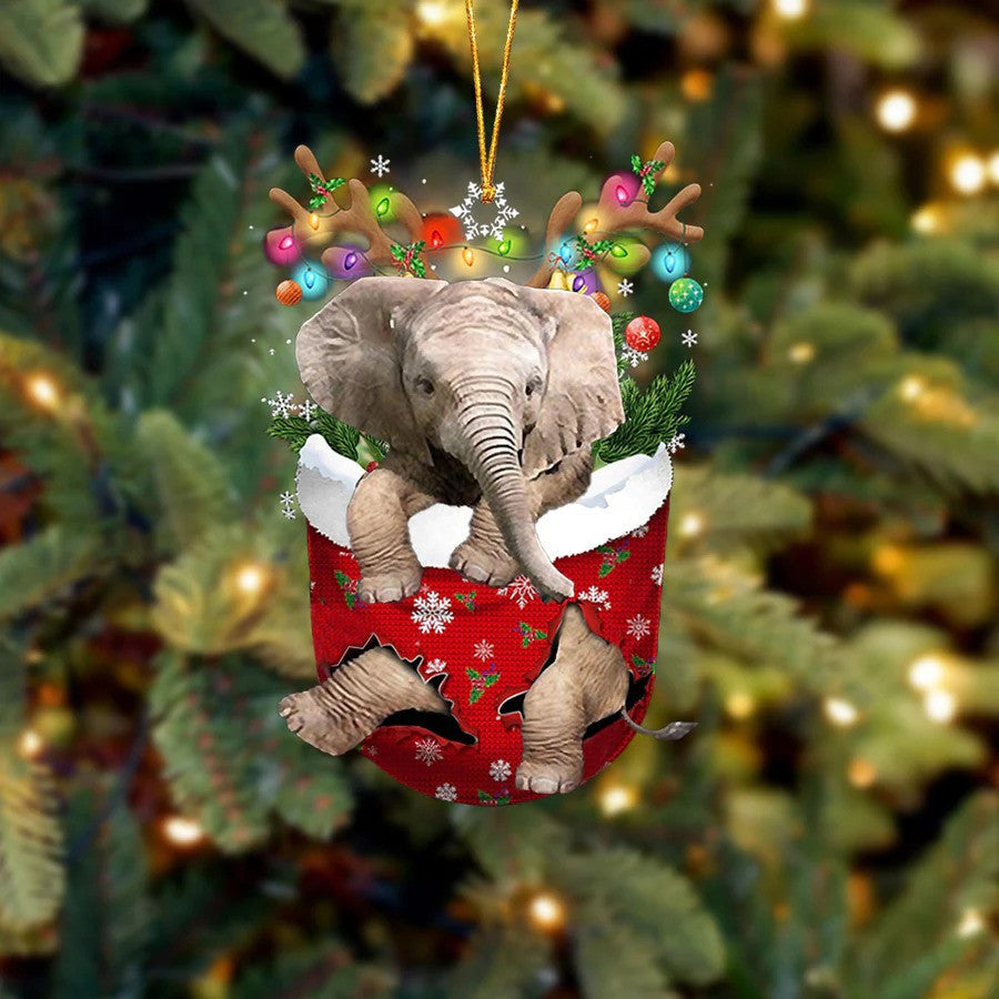 Elephant In Snow Pocket In Snow Pocket Christmas Ornament Flat Acrylic Ornament OO2136