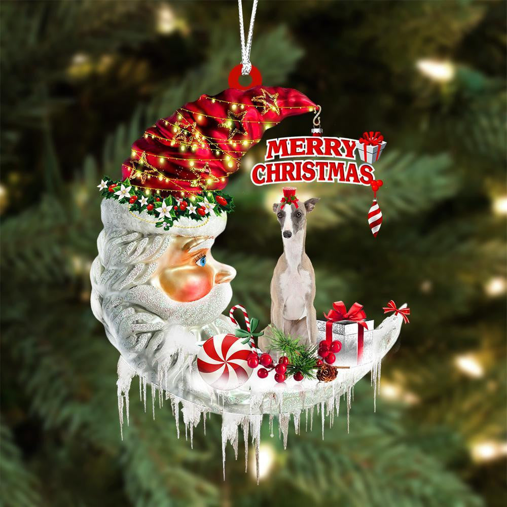 Whippet On The Moon Merry Christmas Hanging Ornament Flat Acrylic Dog Ornament OO2132