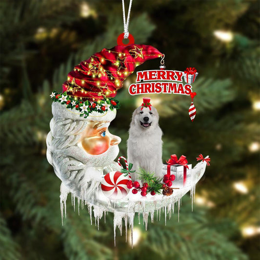 Great Pyrenees On The Moon Merry Christmas Hanging Ornament Flat Acrylic Dog Ornament OO2124