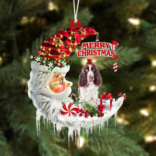 English Springer Spaniel On The Moon Merry Christmas Hanging Ornament Flat Acrylic Dog Ornament OO2122