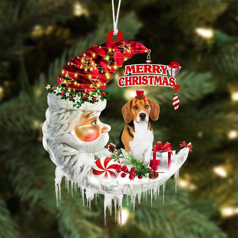 Beagle On The Moon Merry Christmas Hanging Ornament Flat Acrylic Dog Ornament OO2119