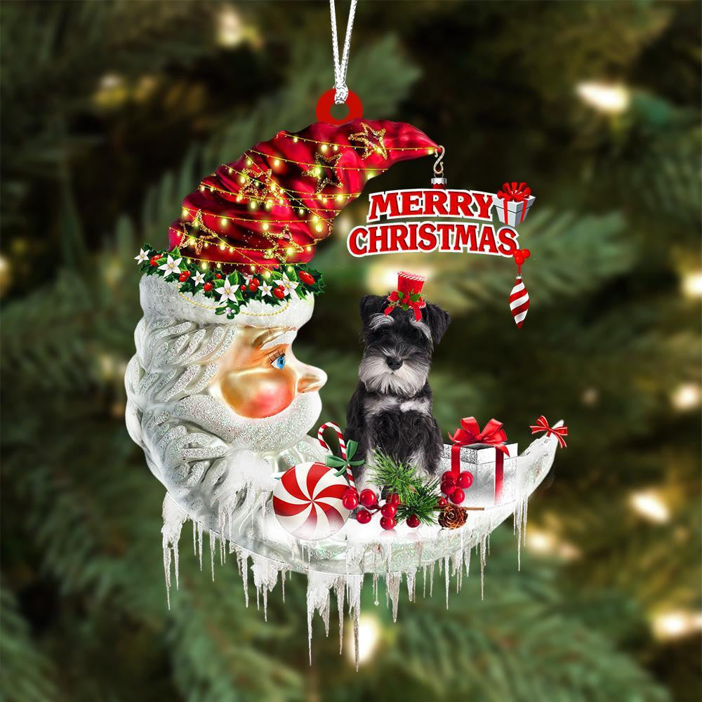 Miniature Schnauzer On The Moon Merry Christmas Hanging Ornament Flat Acrylic Dog Ornament OO2115