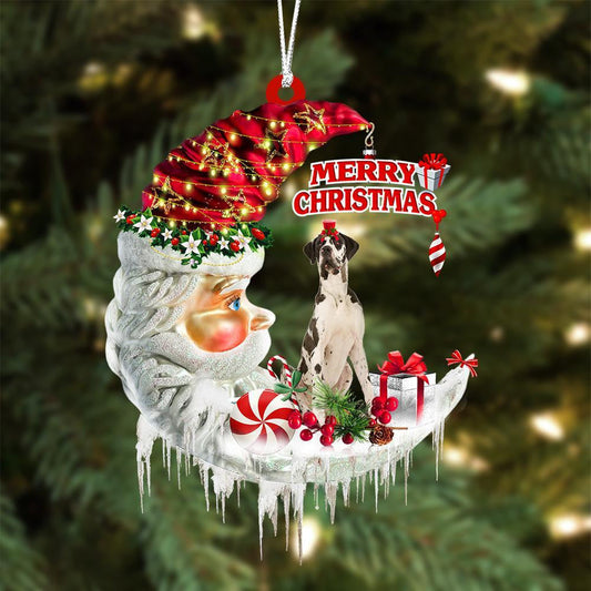 Great Dane On The Moon Merry Christmas Hanging Ornament Flat Acrylic Dog Ornament OO2112