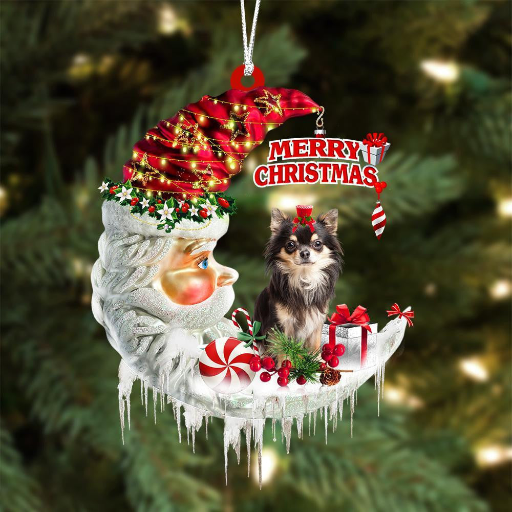 Chihuahua On The Moon Merry Christmas Hanging Ornament Flat Acrylic Dog Ornament OO2111
