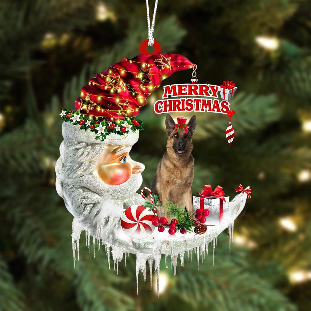 German Shepherd On The Moon Merry Christmas Hanging Ornament Flat Acrylic Dog Ornament OO2108