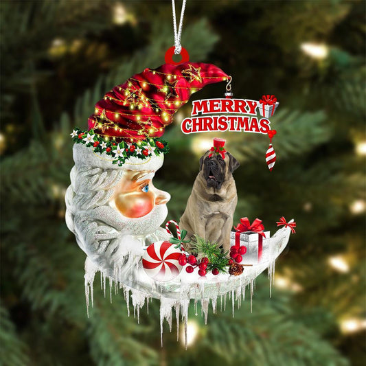 Mastiff On The Moon Merry Christmas Hanging Ornament Flat Acrylic Dog Ornament OO2107