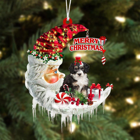 Bernedoodle On The Moon Merry Christmas Hanging Ornament Flat Acrylic Dog Ornament OO2106