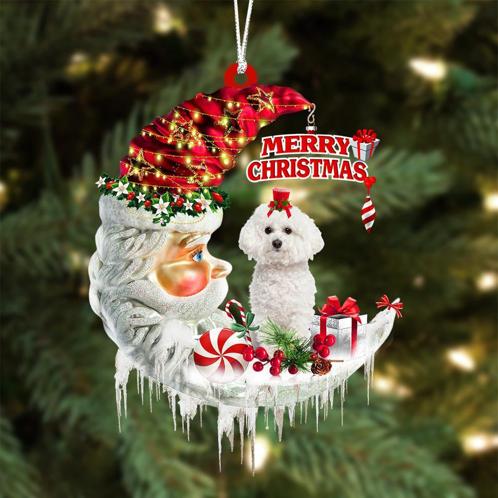 Bichon Frise On The Moon Merry Christmas Hanging Ornament Flat Acrylic Dog Ornament OO2105