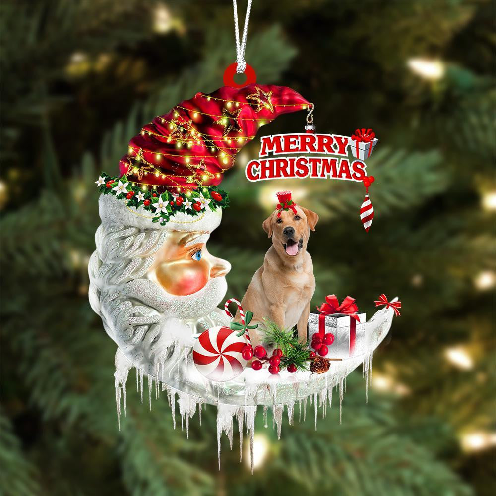 Yellow Labrador Retriever On The Moon Merry Christmas Hanging Ornament Flat Acrylic Dog Ornament OO2096