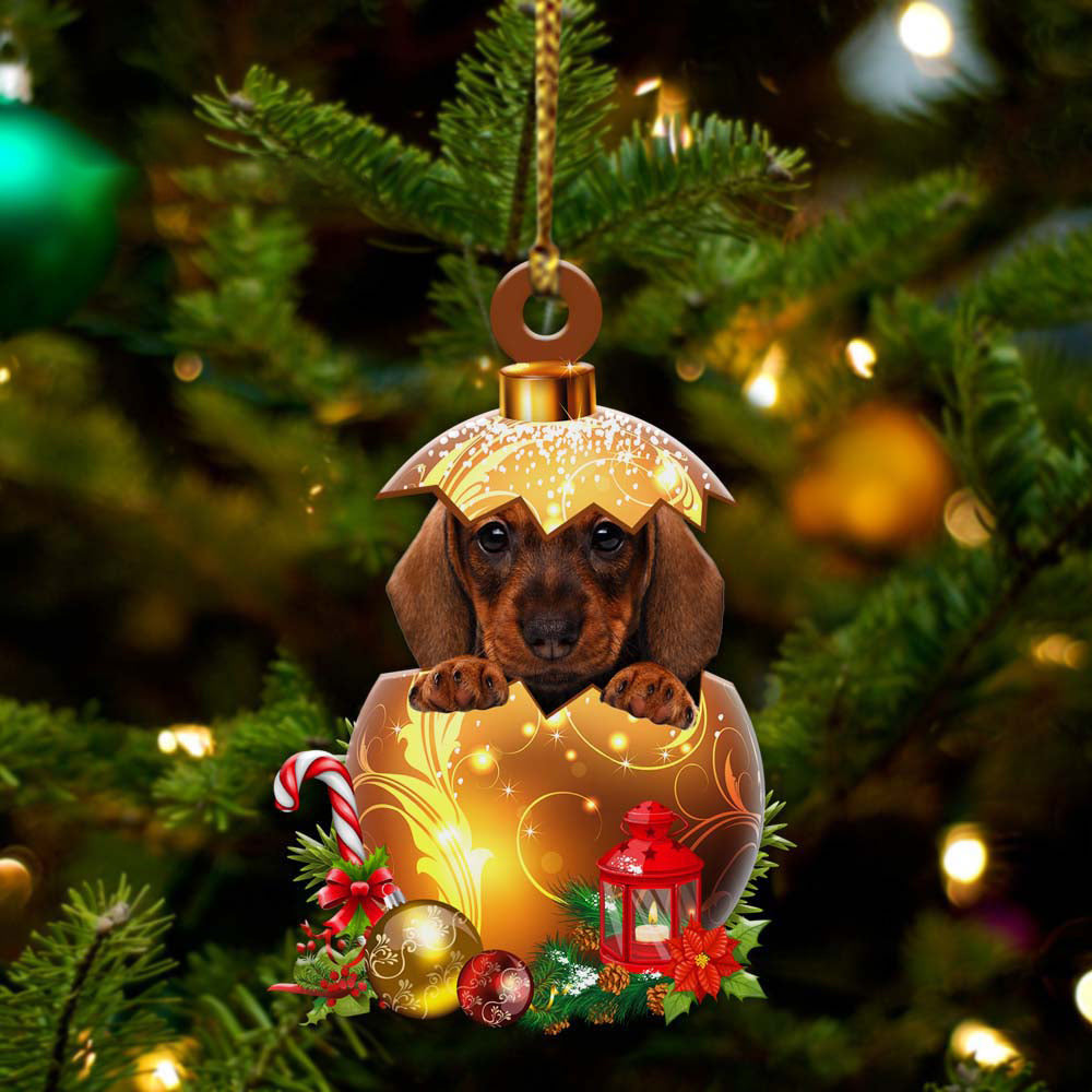 Dachshund in Golden Egg Christmas Ornament, Flat Acrylic Dog Ornament OO2047