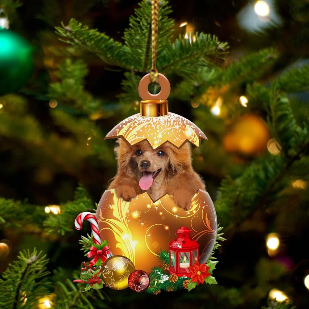 Toy Poodle In in Golden Egg Christmas Ornament, Flat Acrylic Dog Ornament OO2045