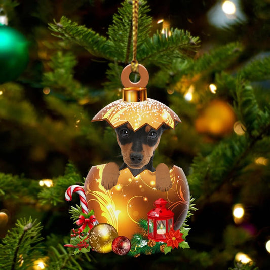 Miniature Pinscher In in Golden Egg Christmas Ornament, Flat Acrylic Dog Ornament OO2036