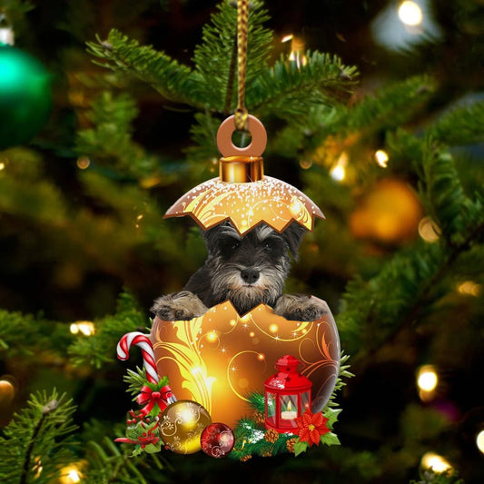 Miniature Schnauzer In in Golden Egg Christmas Ornament, Flat Acrylic Dog Ornament OO2023