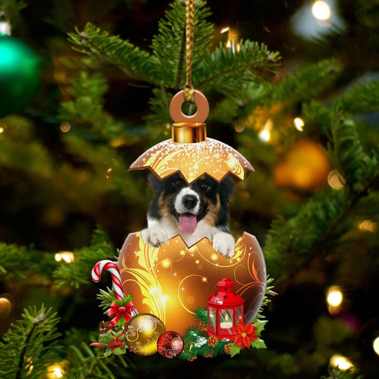 Australian Shepherd In in Golden Egg Christmas Ornament, Flat Acrylic Dog Ornament OO2016