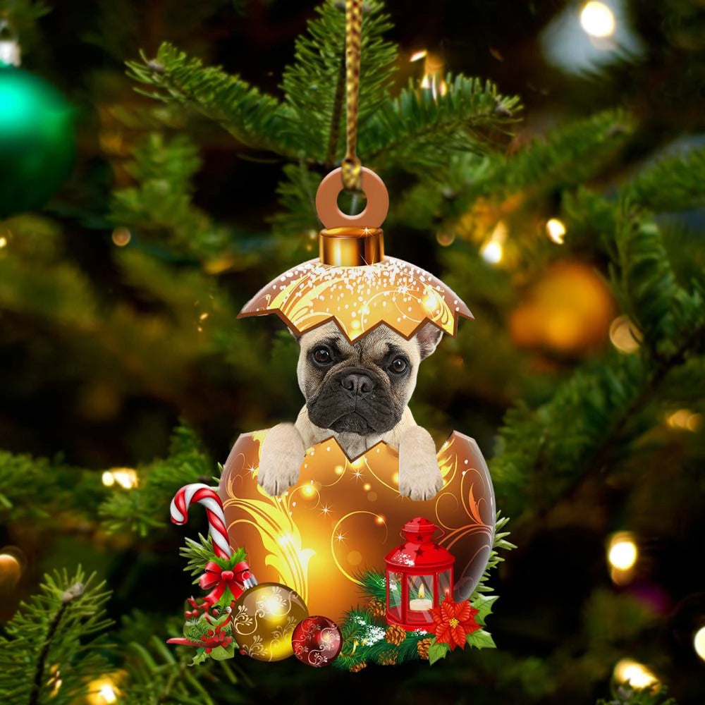 French Bulldog In in Golden Egg Christmas Ornament, Flat Acrylic Dog Ornament OO2014