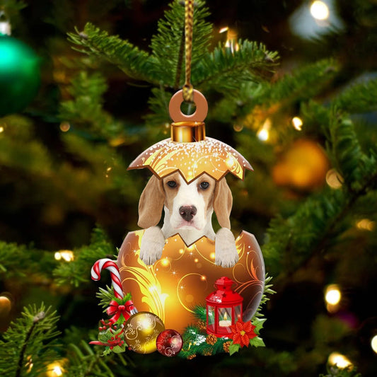 Beagle In in Golden Egg Christmas Ornament, Flat Acrylic Dog Ornament OO2006