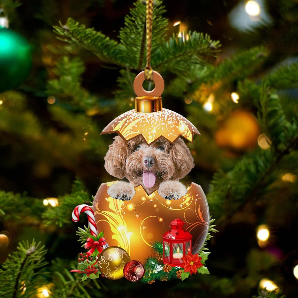 Poodle In in Golden Egg Christmas Ornament, Flat Acrylic Dog Ornament OO2000
