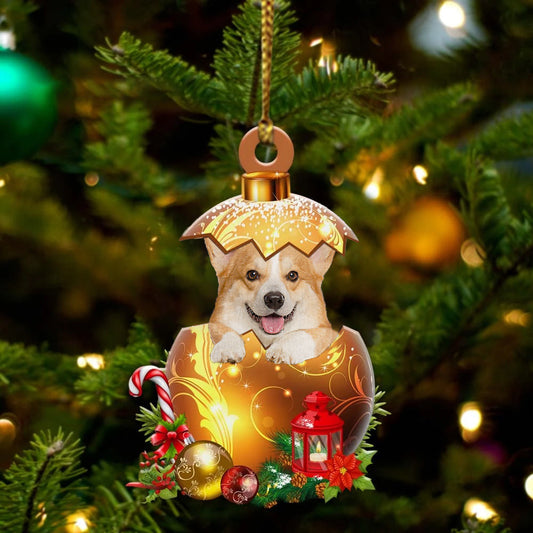 Welsh Corgi In in Golden Egg Christmas Ornament, Flat Acrylic Dog Ornament OO1986