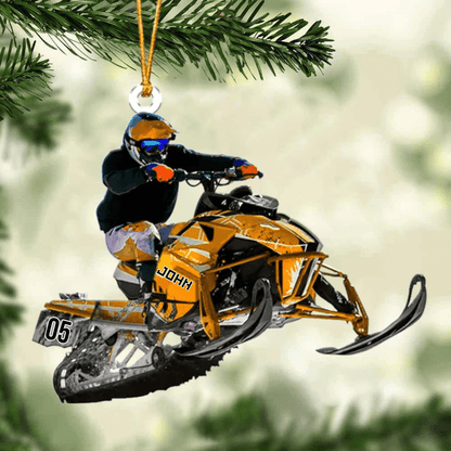 Personalized Snowmobile Rider Jumping Through Snow Christmas Ornament, Snowmobile Flat Acrylic Ornament OO1985
