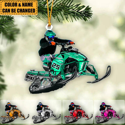 Personalized Snowmobile Rider Jumping Through Snow Christmas Ornament, Snowmobile Flat Acrylic Ornament OO1985