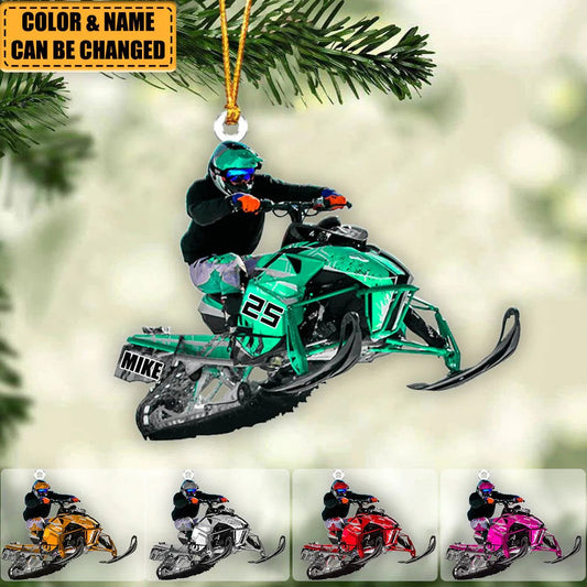 Personalized Snowmobile Rider Jumping Through Snow Christmas Ornament, Snowmobile Flat Acrylic Ornament OO1985