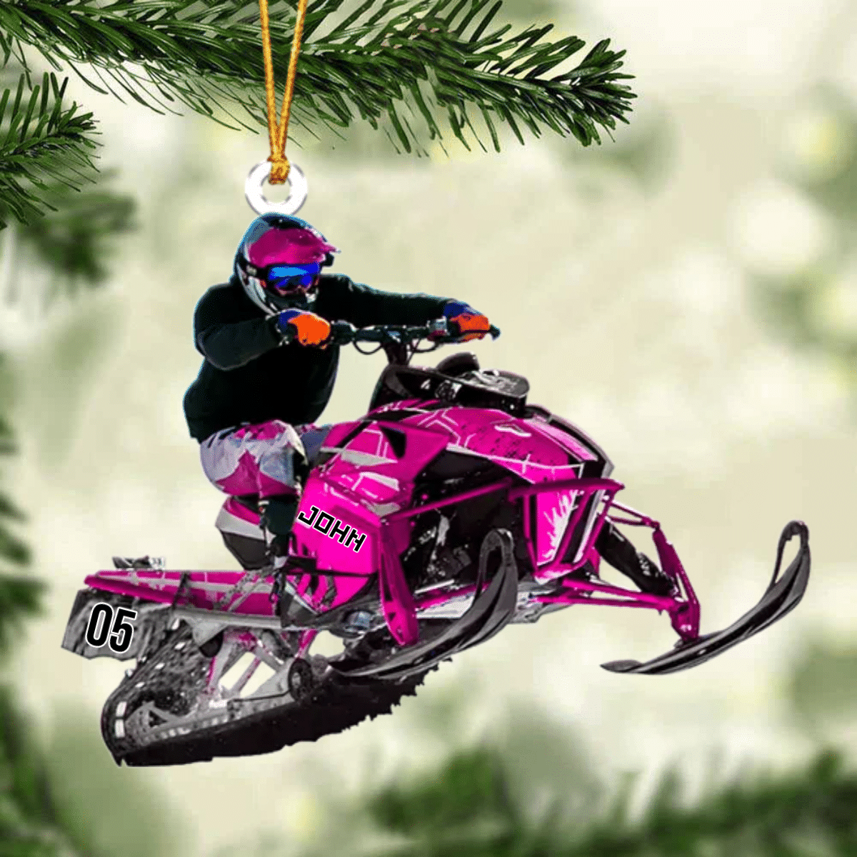 Personalized Snowmobile Rider Jumping Through Snow Christmas Ornament, Snowmobile Flat Acrylic Ornament OO1985