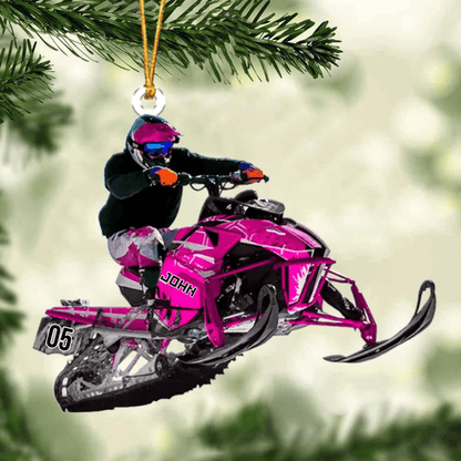 Personalized Snowmobile Rider Jumping Through Snow Christmas Ornament, Snowmobile Flat Acrylic Ornament OO1985