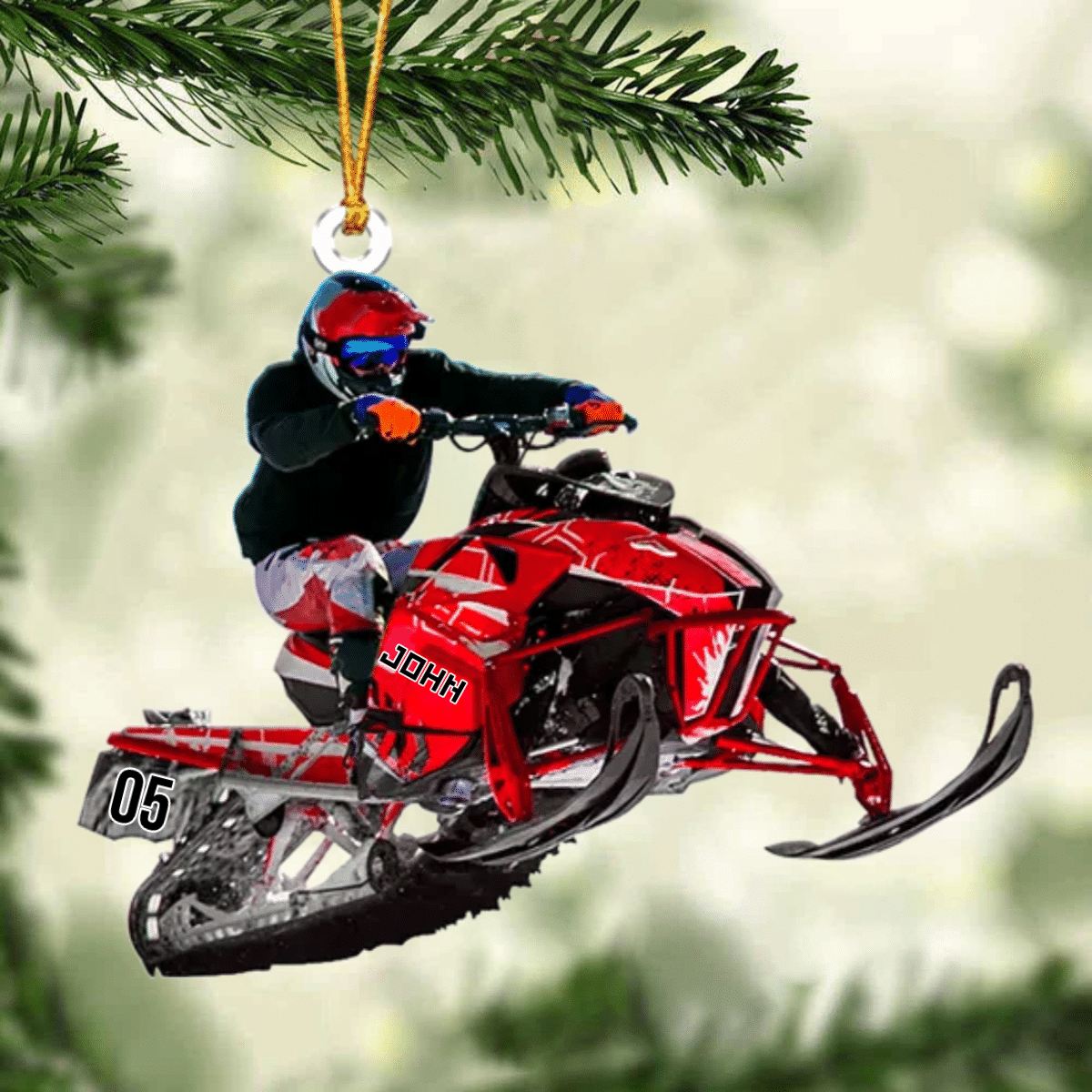 Personalized Snowmobile Rider Jumping Through Snow Christmas Ornament, Snowmobile Flat Acrylic Ornament OO1985