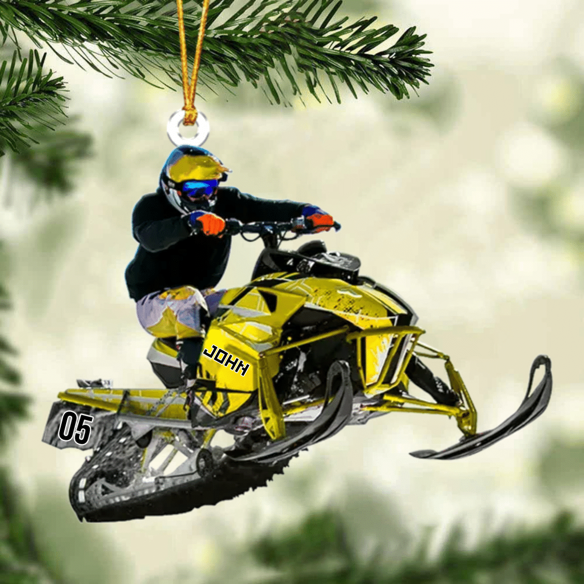 Personalized Snowmobile Rider Jumping Through Snow Christmas Ornament, Snowmobile Flat Acrylic Ornament OO1985