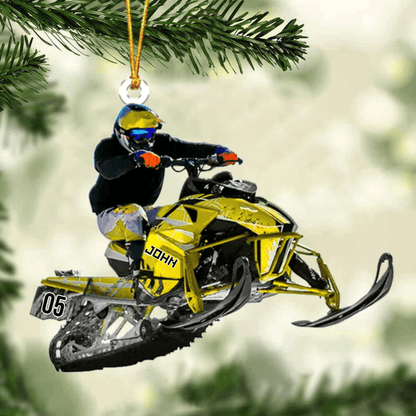 Personalized Snowmobile Rider Jumping Through Snow Christmas Ornament, Snowmobile Flat Acrylic Ornament OO1985