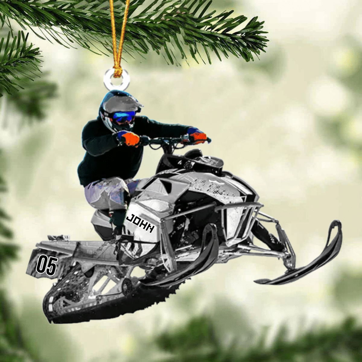 Personalized Snowmobile Rider Jumping Through Snow Christmas Ornament, Snowmobile Flat Acrylic Ornament OO1985